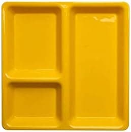 URMILA PLASTIC® Food-Grade Plastic 3 in 1 Compartments Pav Bhaji Plate Dinner Plates Serving Plates Yellow Set of 24