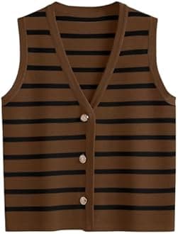 LILLUSORY Vest Tops for Women 2026 Summer Outfits Striped Sweaters Button Up Casual Blouses Jacket Fashion Clothes