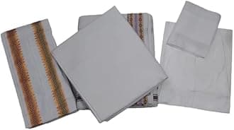 GUGGU Men's 5-Piece Pandit Dhoti Kurta Set, White color | Unstitched Kurta,Angocha,Vest,Hanky. (Best item for shradh or diwali) Best package for pandit ji.