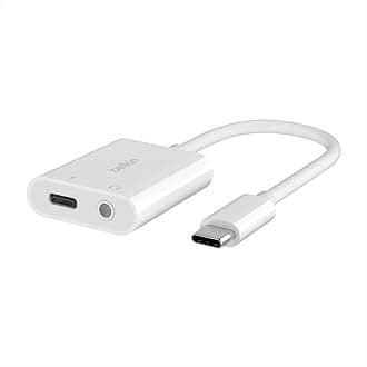 Belkin 3.5mm Audio + USB-C Charge Rockstar Adapter Compatible with up to 60W PD- White