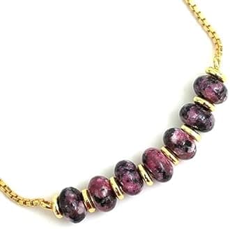 Gempires Rhodonite Beads Bracelet, Bolo Style, 14k Gold Plated 6 to 8 inch Adjustable, Crystal Bracelets, Handmade Bracelet for Women and Girls (Rhodonite)