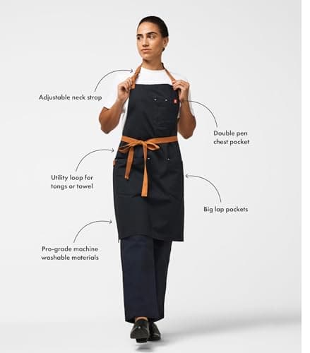 hedley & bennett Essential Apron - Professional Chef Apron with Pockets & Adjustable Bib Strap for Cooking & Grilling