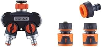 GRIFEMA GE1401-2 Garden Hose Splitter, 2 Way Y Valve Connector Kit with 1/2" Waterstop & Quick Coupling
