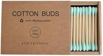 200 PCs Premium Cotton Swabs Natural Cotton Buds Biodegradable Organic Double Tips for Ear Wax Removal (200PCs,Green)