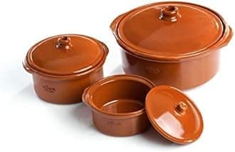 REGAS Spanish Clay Pot Cocotte, Traditional Ceramic Pot (1100ml - 17cm #204, BROWN)