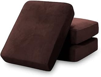 PrinceDeco Velvet Sofa Cushion Covers, Stretch Couch Cushion Covers for Individual Seat Couch Slipcover Sets Furniture Protector for Loveseat Sofa Cushion(Each Width Up to 29.5", Brown)
