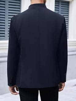 Mens Casual Suit Blazer Jackets Stand Mandarin Collar Lightweight Lined Business Dress Sport Coats