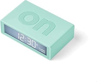 Lexon Flip+ Digital Alarm Clock for Bedrooms, Reversible On/Off Faces with Snooze function, LCD display & Touch Sensor Light, Radio Controlled & Battery Operated, Rubber - Mint