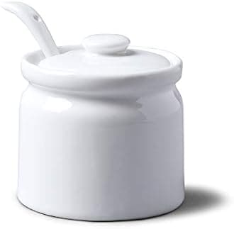WM Bartleet & Sons 1750 T165 Traditional Porcelain Sugar/Jam/Mustard Pot with Lid & Spoon 8cm – White, 24 oz