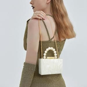 Acrylic Purses Evening Clutch Bag Marbling Handbags for Women Cross Body Bag with Pearl Chain Formal Wedding Prom Party