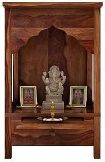G Fine Furniture Solid Sheesham Wood Pooja Mandir for Home|Wooden Temple for Puja Room with Drawer Storage & Dhoop Batti Slider Stand|Pooja Ghar Wooden Furniture.,Rosewood,Brown,58.4 Cm,43.18 Cm