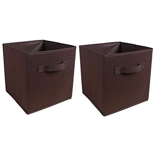 Wellgoods 2 Pack Foldable Cube Storage Bins Organizer Collapsible Fabric Closet Baskets for Shelves Cloth Cubes Boxes with Handle -Coffee