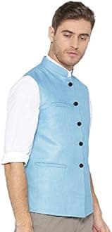 Vastraa Fusion Men Cotton-Blended Export-Quality Indian Traditional Nehru Jacket/Modi Ethnic Waistcoat (Light Sky Blue)