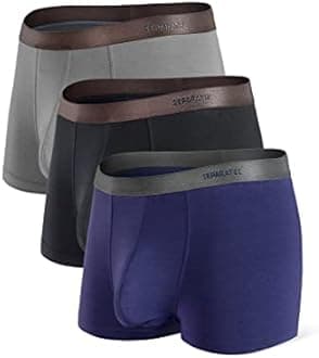 Separatec Men's Dual Pouch Underwear Breathable Soft Bamboo Rayon Printing Boxer Briefs 3 Pack