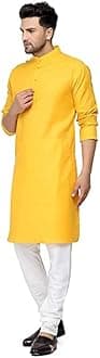 Enmozz® Haldi Yellow Cotton Plain Men's Ethnic Simple Kurta Only
