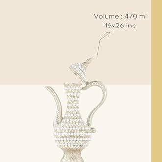 Steel Water Bottle Pitcher with Zirconia Stones | Handmade Metal Carafe Water Tea Coffee Jug Vintage Bottle | Turkish Ottoman Zamzam Pitchers (240 ML / 8.1 Oz, Pearl and Zirconia, Silver Color)
