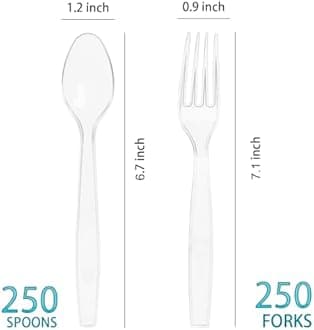 500 Count Plastic Silverware, Heavy Weight Plastic Forks Spoons Disposable Utensils Cutlery Set for Wedding Party Supplies Everyday Use