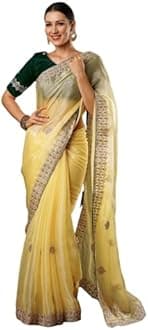 SIRIL Women's Tissue Silk Embroidery Saree With Unstitched Blouse Piece