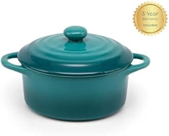 Kook Ceramic Mini Cocotte Set, Small Casserole Dishes with Lids and Handles, Individual Baking Ramekins, Oven, Microwave & Dishwasher Safe, Stoneware, 12 oz, Set of 4, (Aqua Ombre)