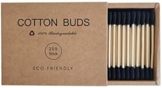 Color Premium Cotton Swabs Natural Cotton Buds Biodegradable Organic Double Tips for Ear Wax Removal (200PCs,Black)