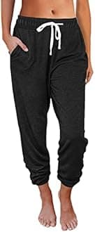 AUTOMET Baggy Sweatpants for Women with Pockets-Lounge Womens Pajams Pants-Womens Cinch Bottoms Joggers for Yoga Workout Black