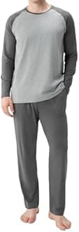 DAVID ARCHY Men's Cotton Raglan Sleepwear Long Sleeve Top & Bottom Pajama Lounge Set