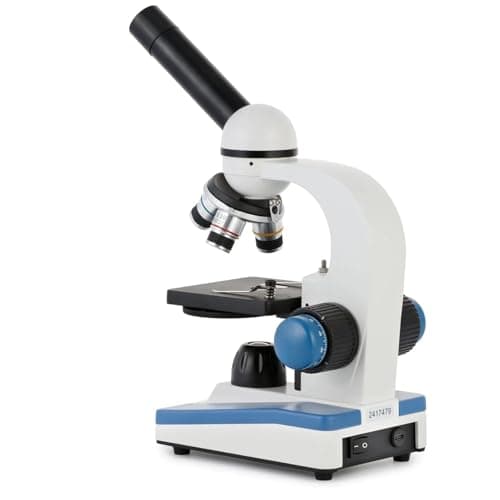 AmScope - Student Compound Monocular Microscope, 40X-1000X, Coarse and Fine Focus Knobs + 25 pc Prepared Sample Slide Set + World of the Microscope Book - M150C-PS25-WM