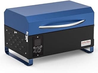 Onlyfire BBQ Wood Pellet Grill Smoker with Digital Control, LED Screen, Meat Probe & 2 Tiers Cooking Area, Portable Tabletop Grilling Stove for BBQ, Smoke, Bake and Roast, RV Camping, Blue