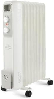 Geepas Oil Filled Radiator Heater 2000W, 9 Fin | Portable Electric Heater 3 Heat Settings | Adjustable Thermostat Safety Cut-off Overheat Protection Energy Efficient Heating | 2 Year Warranty White