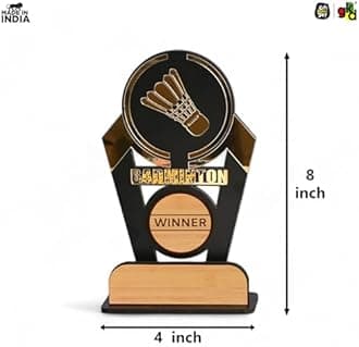 Gift Kya De Wooden & Acrylic Sports Winner Trophy - Badminton - Ideal for Awards & Celebrations