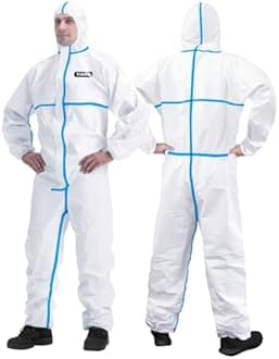 Hazmat Suit Disposable Coverall | Full Body Painters Suit in 7 Sizes with Multiple Specifications for Men & Women - Medium, With Blue Seal Tape, 3