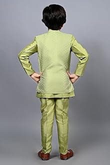 AHHAAAA Kids Ethnic Silk Indian Bollywood Style Print Indo-Western Sherwani Set For Boys 521MF