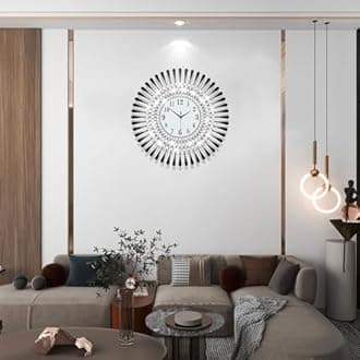 Large Wall Clocks for Living Room Decor Big Modern Silent Wall Clocks Non-Ticking for Bedroom Office Kitchen Home Decorative 24Inch Round Crystal Black Clock Wall Art Decor for Indoor House