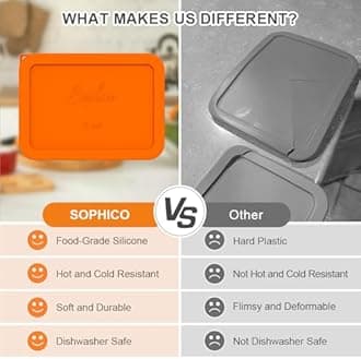 Sophico 3 Cup Rectangle Silicone Storage Cover Lids Replacement for Pyrex 7210-PC Glass Bowls,Container not Included (MIX, 4pack)