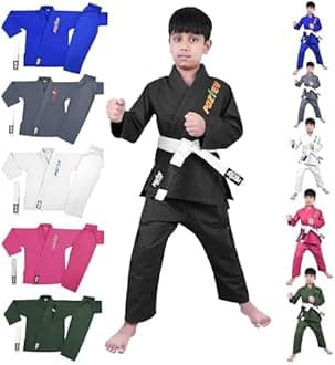 POZTEV Kids Brazilian Jiu Jitsu Gi For Kids BJJ Gi Youth Grappling Kimonos Preshrunk Lightweight Martial Arts Uniform