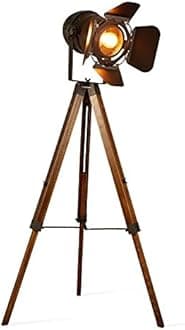 Decoluce Vintage Tripod Floor Lamp,Nautical Teatre Retro Spotlight,Industrial Decor Wooden Light Fixtures,Cinema Movie Props,(Without Edison light bulbs)