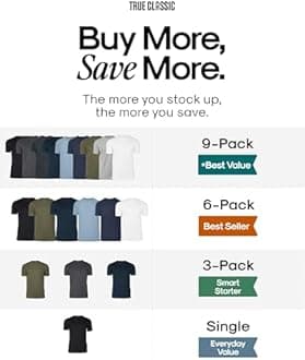 True Classic mens Short Sleeve Classic Crew T-Shirt (pack of 6)