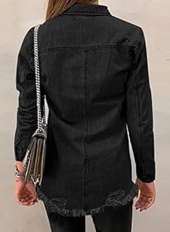 Dokotoo Women's Oversized Denim Jacket Casual Long Sleeve Denim Shirts Distresse Jean Jacket