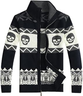 Kedera Men's Cardigan Sweaters Stand Collar Cable Thick Knitted Full Zip Sweater with Pattern