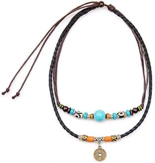 Boho Necklaces for Women Country Concert Outfits Black Choker Necklaces Trendy Long Y Shape Necklaces Western Bohemian Jewelry Brown Suede Wrap Leather Necklaces Country Cow Rodeo Outfits Jewelry