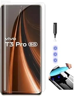 NISHTECH Advanced HD+ Curved UV Tempered Glass Full Screen Protector Designed for Vivo T3 Pro 5G || Full Screen Coverage with Easy Installation Kit (Anti-Scratch)