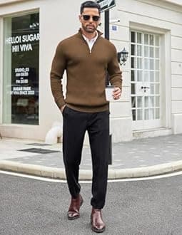 DENIMHOLIC Men High Neck Zipper Full Sleeve Cotton Knitted Winter Sweater for Man