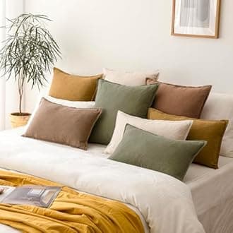 Foindtower Pack of 2, Decorative Linen Soild Throw Pillow Covers Soft Accent Cushion Case Boho Farmhouse Pillowcase for Chair Couch Sofa Bedroom Living Room Home Decor 18 x 18 Inch Light Khaki Brown