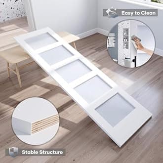 30x80 Inch Glass Sliding Barn Door Slab and 5.5ft Hardware Kit Included, 5 Frosted Glass, LVL Wood Panel Covered with White Water-Proof Scratch-Proof PVC Surface, Simple DIY Assembly