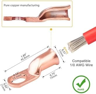10pcs 1/0 Awg - 1/2" (M12) Sanuke Wire Lugs Ring Terminal Connectors Ends Heavy Duty for Battery Cable Lug tinned Copper Tubular Wire Electrical Eyelets with 3:1 Dual Wall Adhesive Heat Shrink