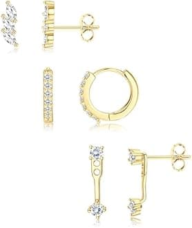 Jstyle 14K Real Gold Plated Earrings for Women S925 Sterling Silver Earrings Post Minimalist Earrings for Multiple piercings Cartilage Earrings Studs Hoops Huggies Stackable Earrings Set