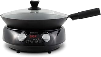 Mosaic Induction Wok, Precise Temp Controls from 100°F to 575°F in 5°F, Wok Hei, Infuse Complex Charred Aroma & Flavor, 3 Watts 600,900 & 1500, Authentic 14-inch Carbon Steel Wok Included,Black