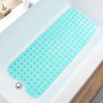 Bathtub Mats for Shower Tub, Extra Long Non-Slip 39 x 16 Inch Bath Mat with Drain Holes and Suction Cups, BathMat for Bathroom with Machine Washable (Clear Turquoise)