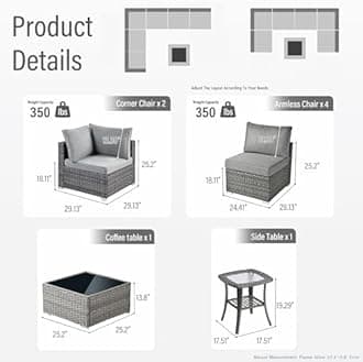 HOOOWOOO Patio Outdoor Sectional Furniture Sofa Set,7 Piece U Shaped Corner Wicker Rattan Couch Set,Rustic 6 Persons Summer Patio Conversation Set for Outside Porch Deck Garden(Charcoal Gray)