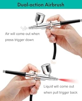 Gocheer Airbrush Kit with Air Compressor, 40 PSI High Pressure Air Brush Non-Clogging with 0.2/0.3/0.5mm Nozzle/Cleaning Sets, Ideal for Painting, Modeling, Cake Decor, Pastry, Makeup, Nail Art etc.